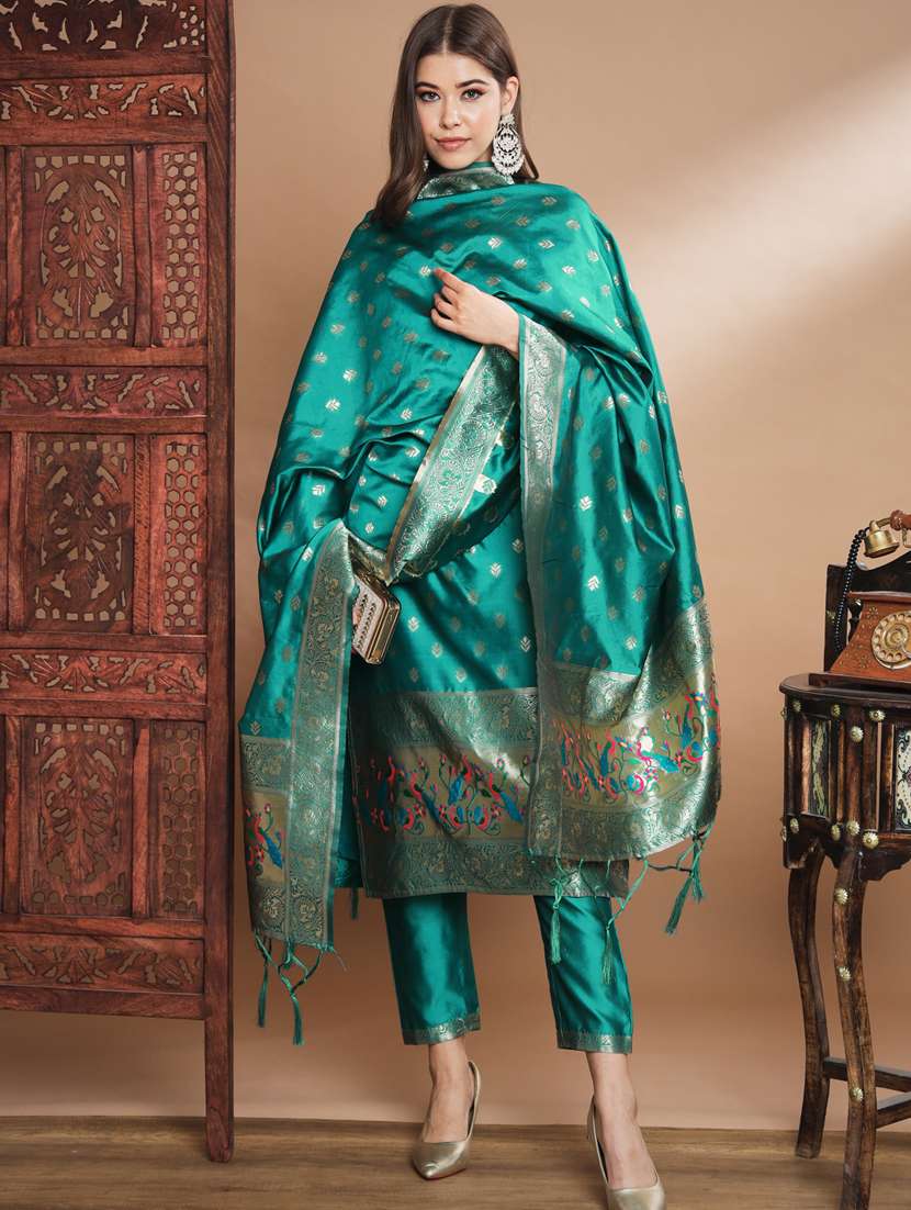 green colored kurta pant set