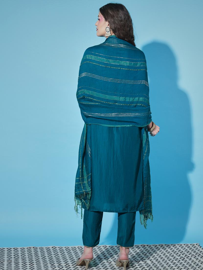 teal colored kurta pant set - 20329978 - Standard Image - 2