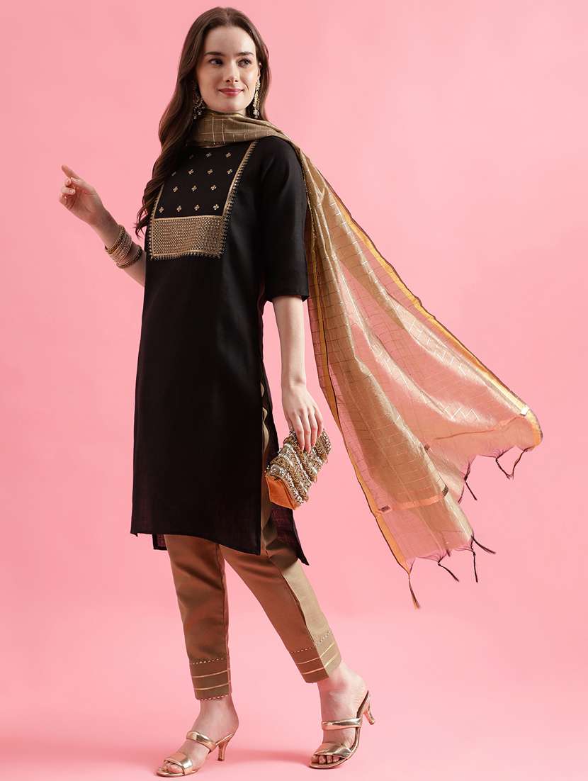 women black kurta pant set with dupatta