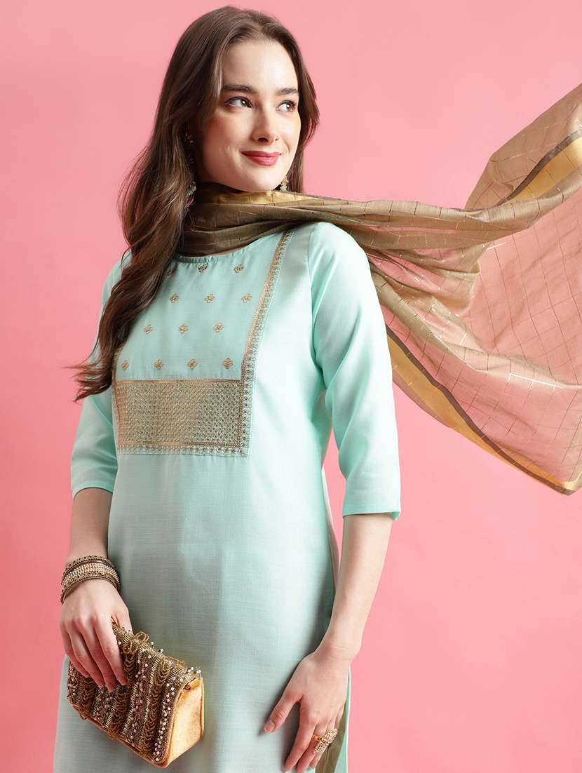 light blue colored kurta pant set - 20329992 - Standard Image - 2