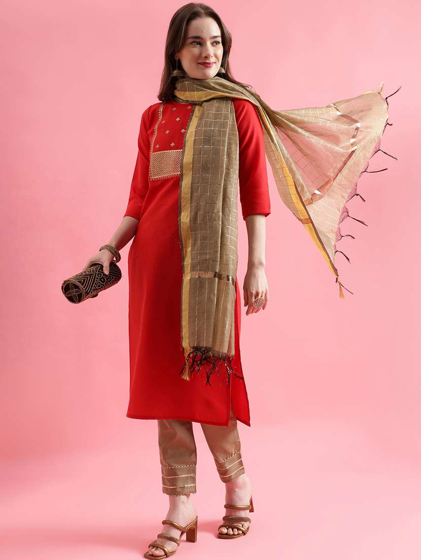red colored kurta pant set