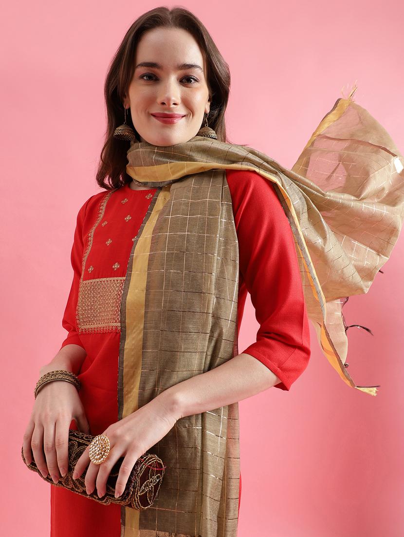 red colored kurta pant set - 20330016 - Standard Image - 2