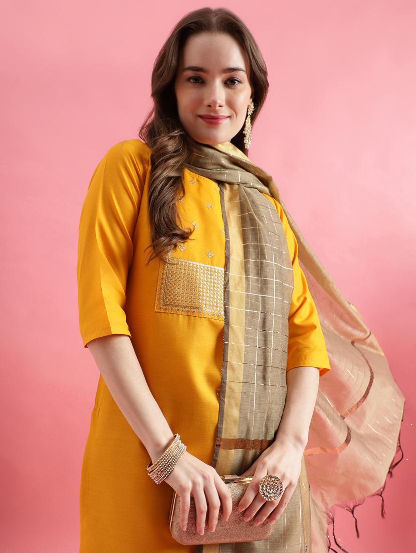 yellow colored kurta pant set - 20330028 - Standard Image - 2