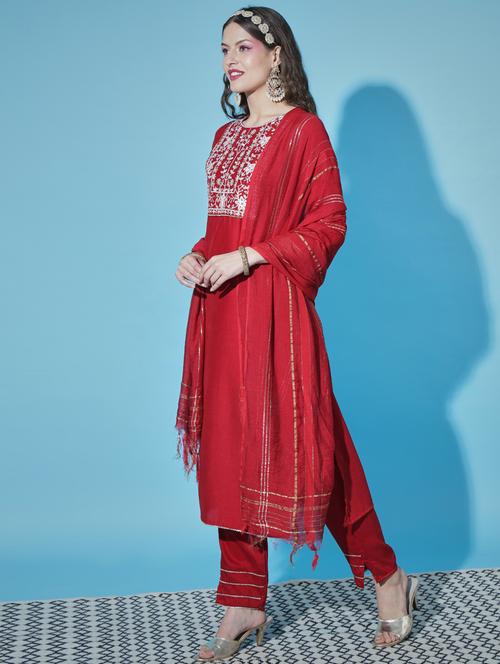 red colored kurta pant set - 20330039 - Standard Image - 0