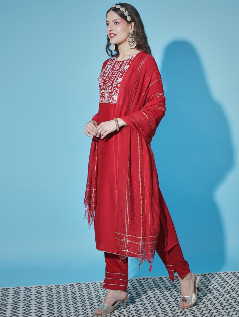 red colored kurta pant set - 20330039 - Zoom Image - 0