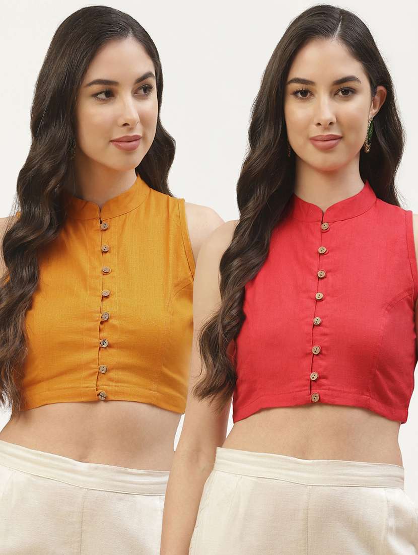 pack of 2 solid front open sleeveless blouse