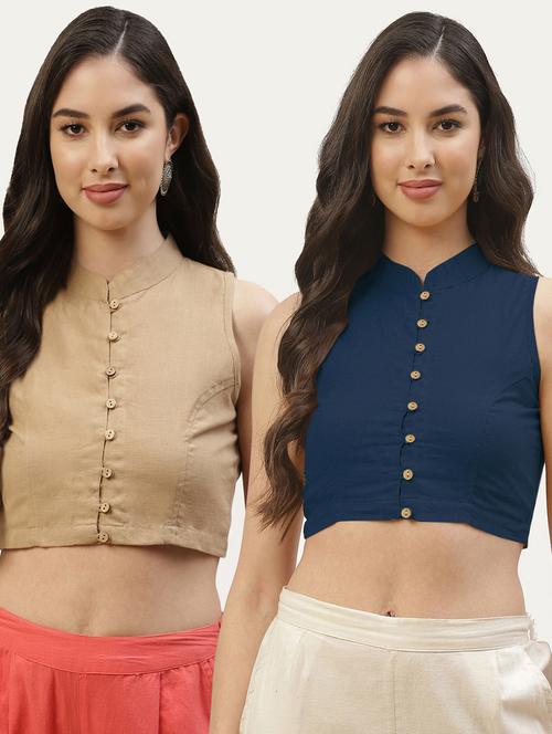 pack of 2 solid front open sleeveless blouse - 20330112 - Standard Image - 0