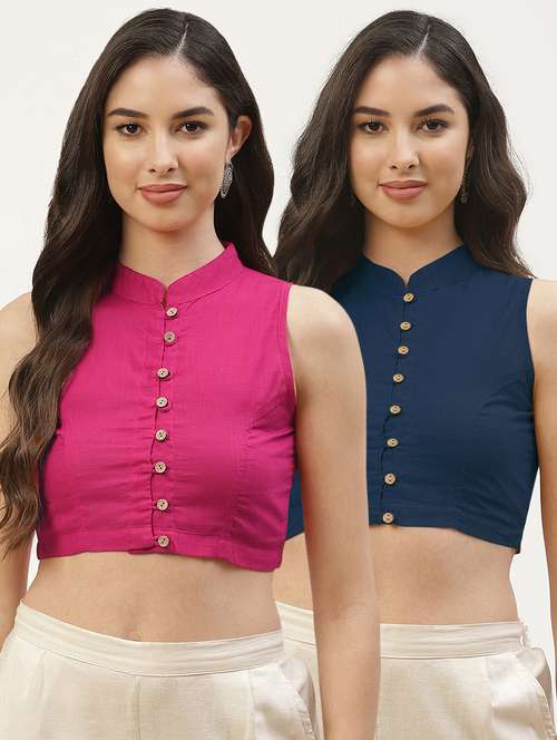 pack of 2 solid stitched blouse