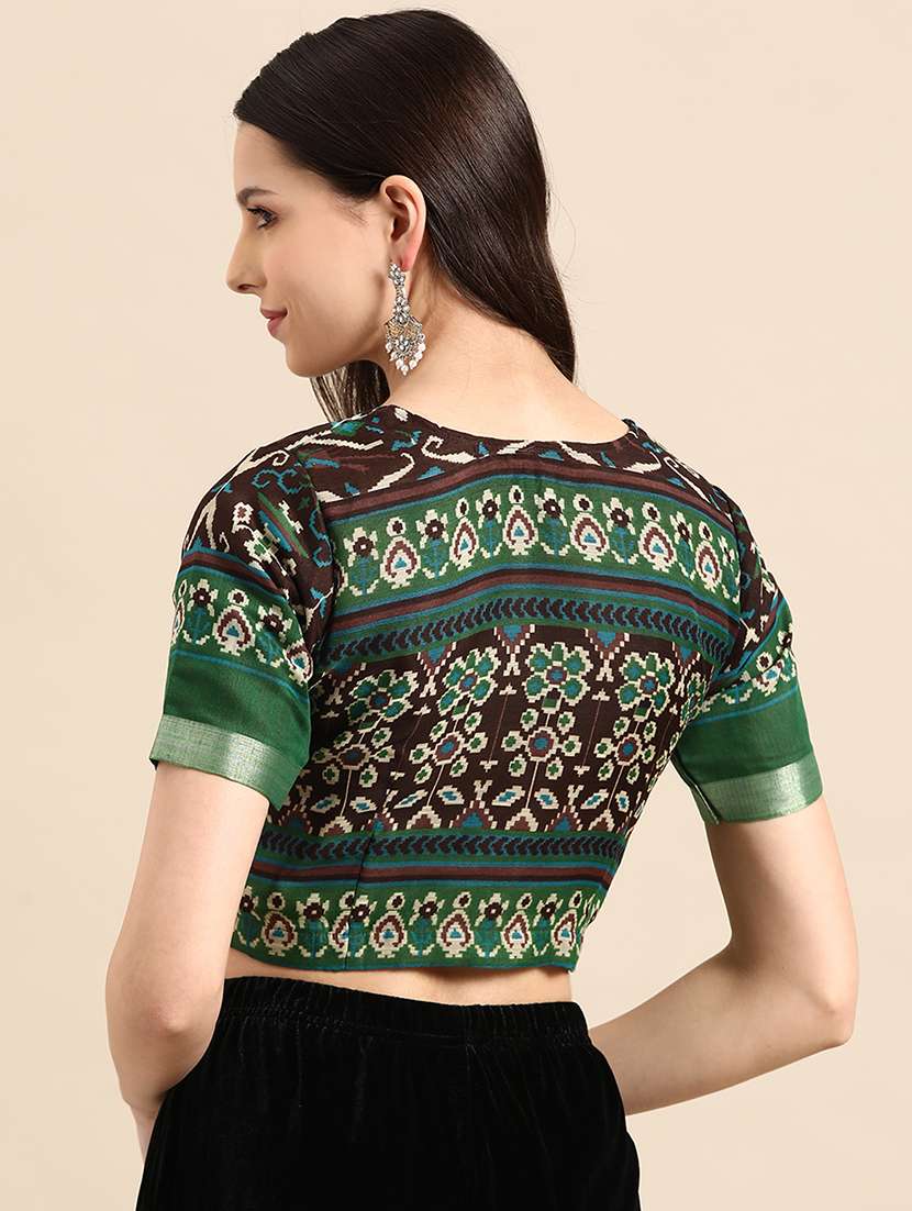 women brown round neck stitched blouse - 20330147 - Standard Image - 2