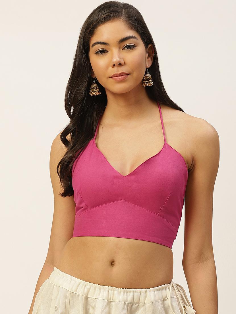 pink solid backless blouse - 20330454 - Zoom Image - 0