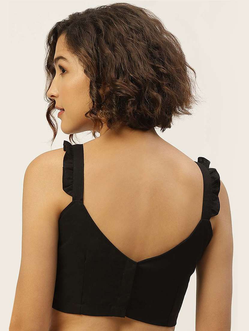 women black solid stitched blouse - 20330527 -  Standard Image - 2