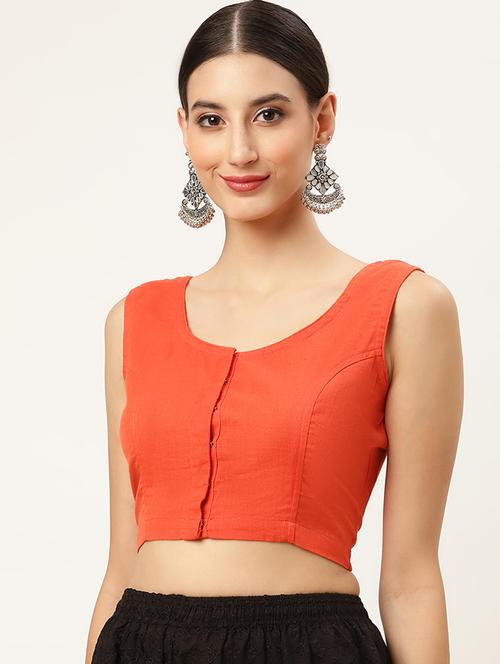 women orange embroidered stitched blouse - 20330556 -  Standard Image - 0