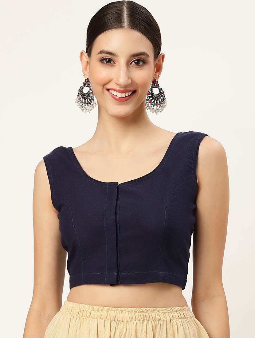 women navy blue embellished stitched blouse - 20330559 - Zoom Image - 0