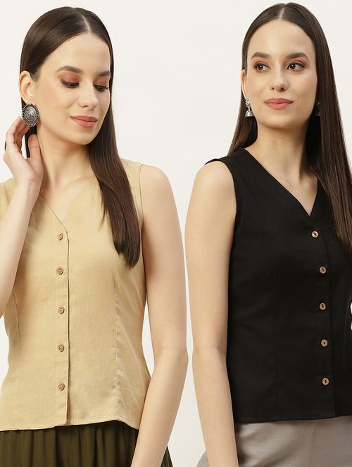 pack of 2 solid front open blouse - 20330586 - Standard Image - 0