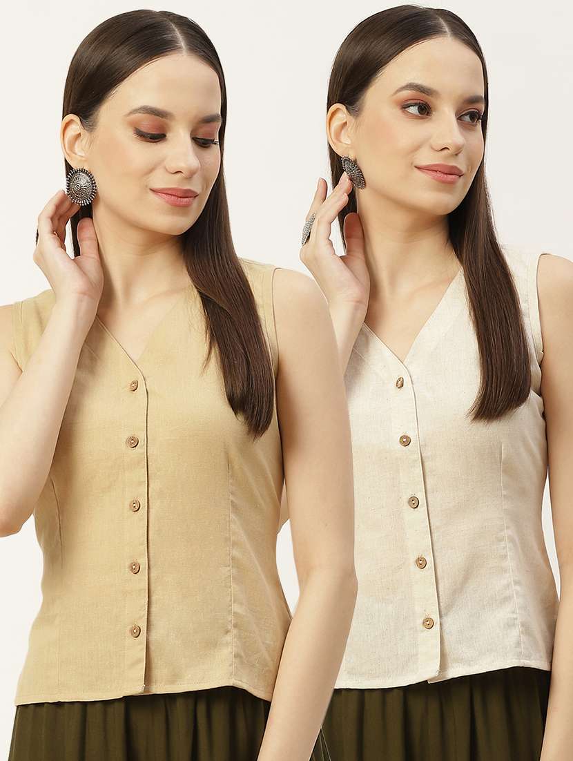 pack of 2 solid front open sleeveless blouse