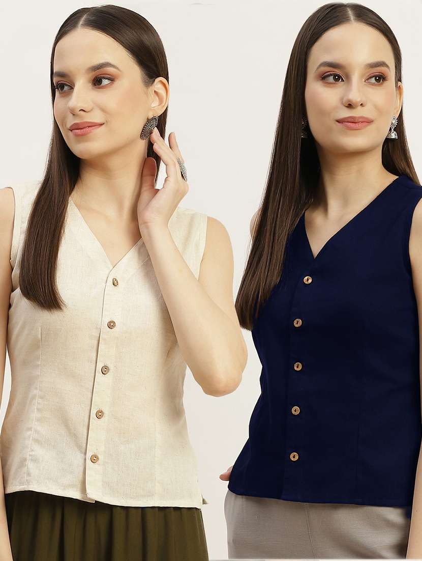 pack of 2 front closing sleeveless blouse