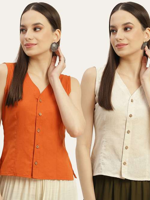 pack of 2 front closing sleeveless blouse - 20330630 -  Standard Image - 0