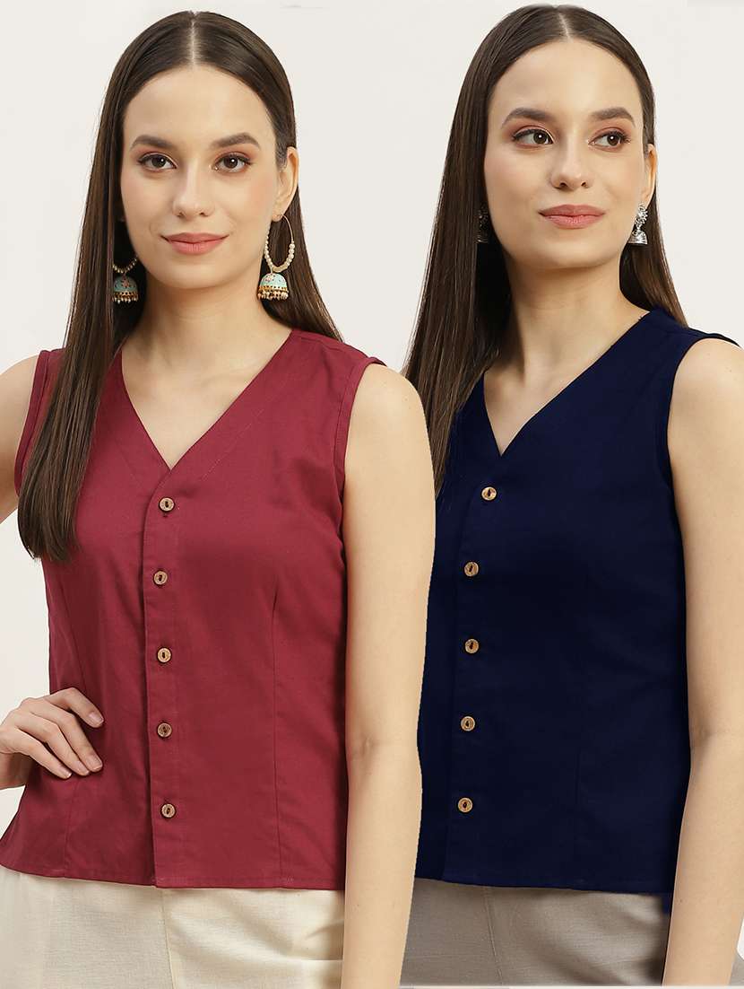 pack of 2 front closing sleeveless blouse - 20330641 -  Zoom Image - 0