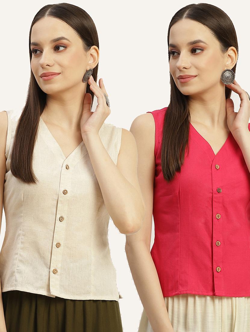 pack of 2 front closing sleeveless blouse - 20330642 -  Zoom Image - 0