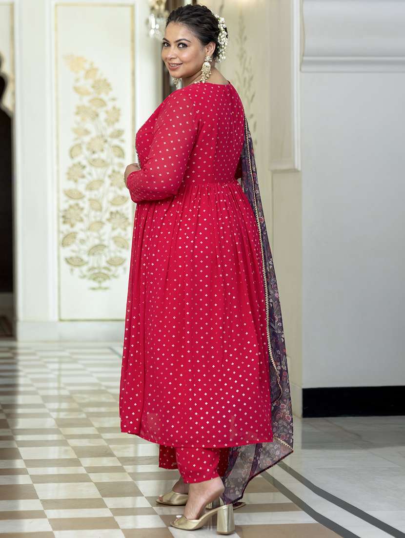 red colored kurta palazzo set - 20331188 -  Standard Image - 2