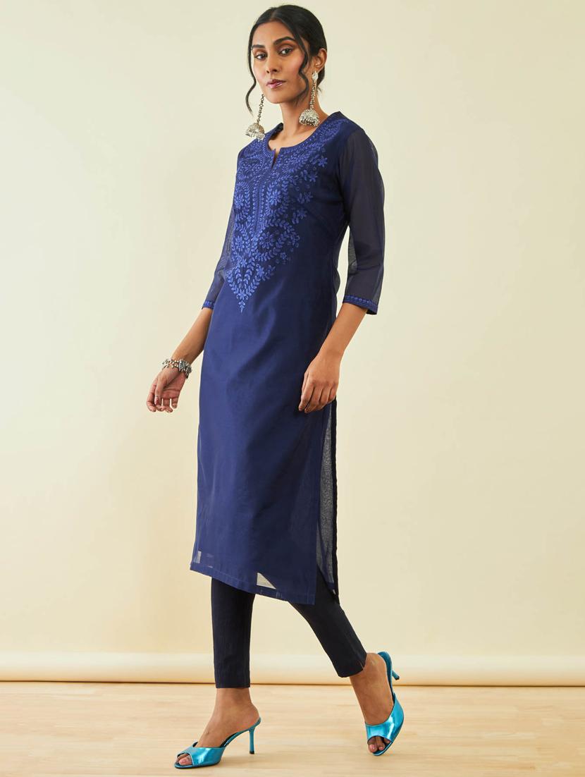women yoke embroidered straight kurta - 20331288 - Standard Image - 2