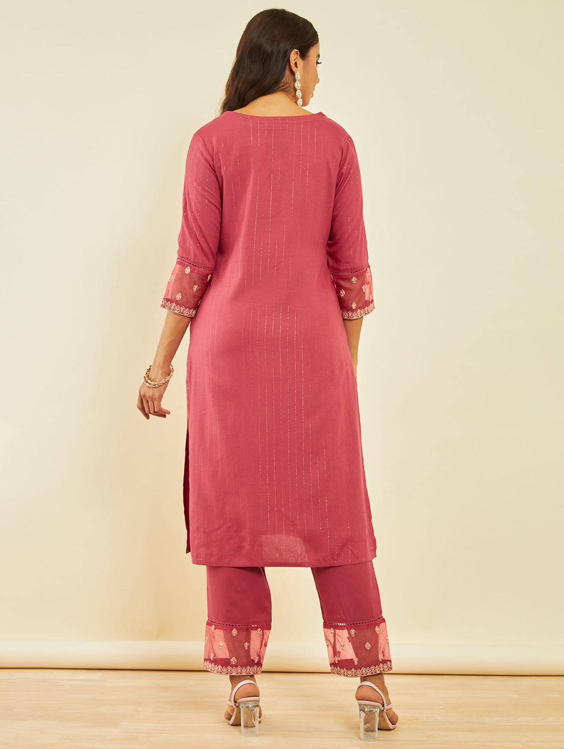 women coral round neck kurta pant set - 20331302 - Standard Image - 2