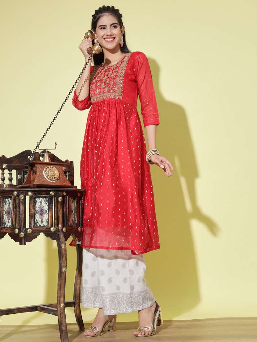 red colored a-line kurta - 20331349 - Zoom Image - 0