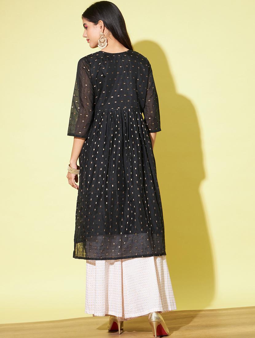 black colored a-line kurta - 20331353 - Standard Image - 2