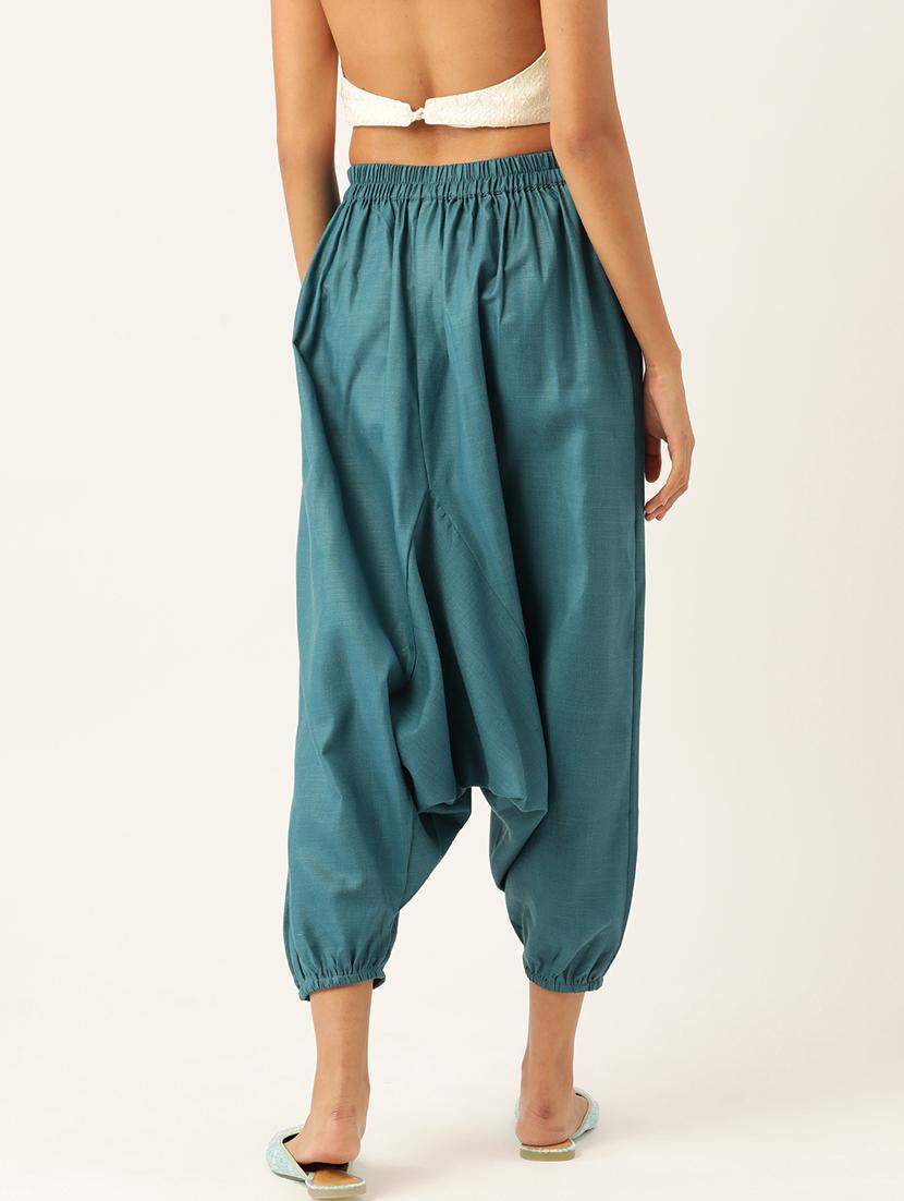 women sea green cotton harem pant trouser - 20331484 - Standard Image - 2