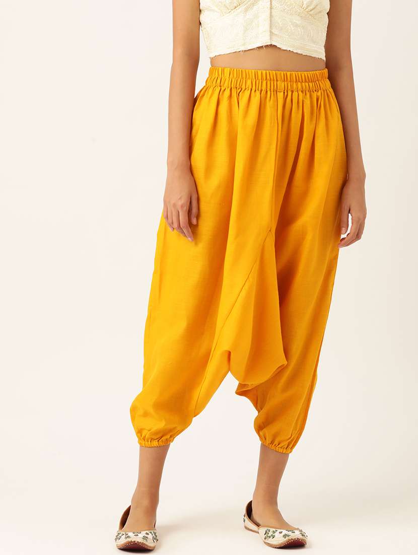 women yellow cotton harem pant trouser