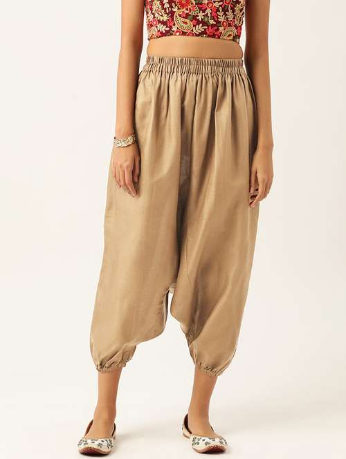 women beige cotton harem pant trouser - 20331488 -  Standard Image - 0