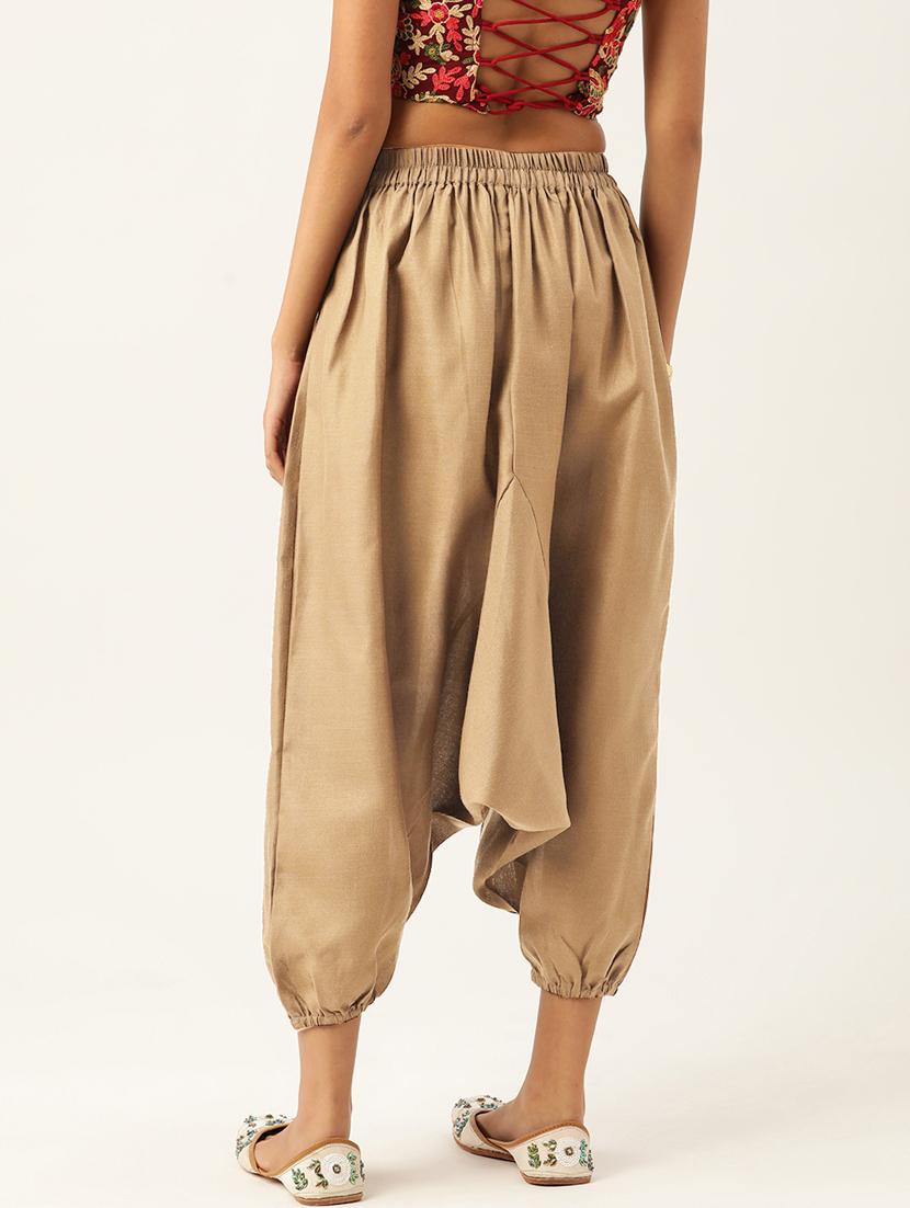 women beige cotton harem pant trouser - 20331488 - Standard Image - 2