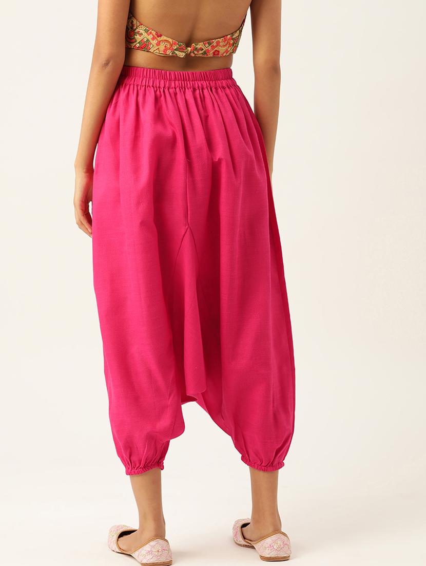 women pink cotton harem pant trouser - 20331489 - Standard Image - 2