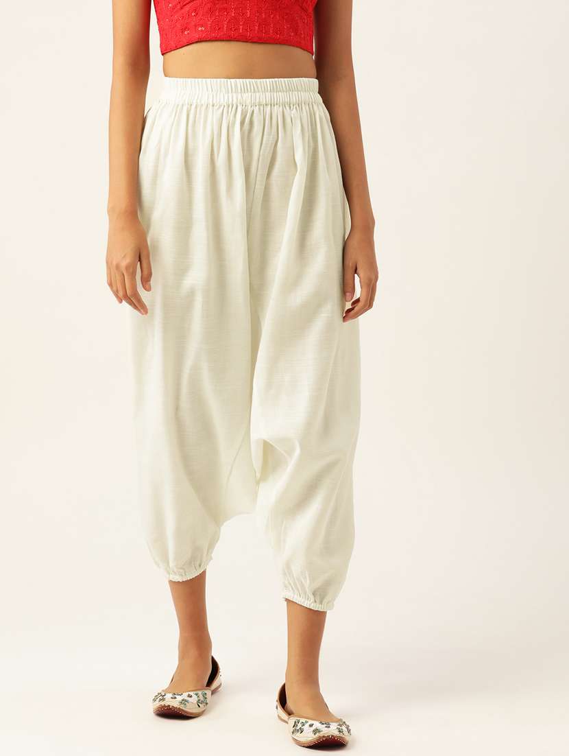 women off white cotton harem pant trouser