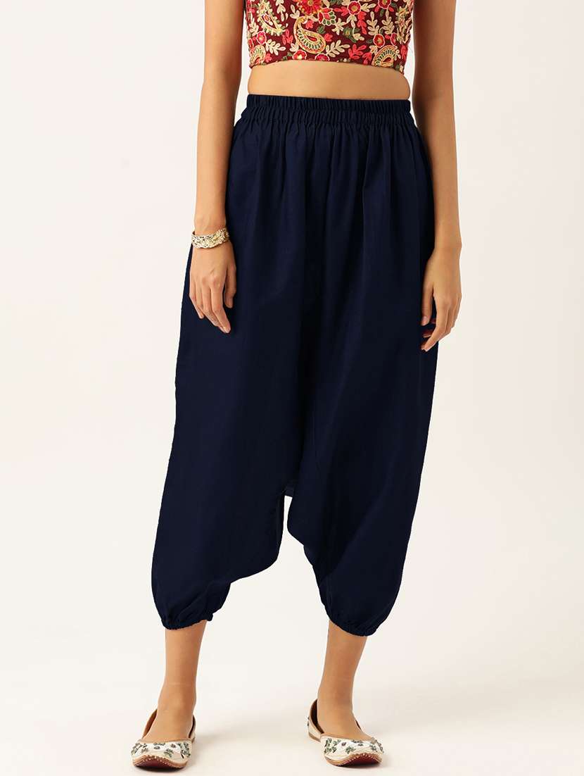 women navy blue cotton harem pant trouser