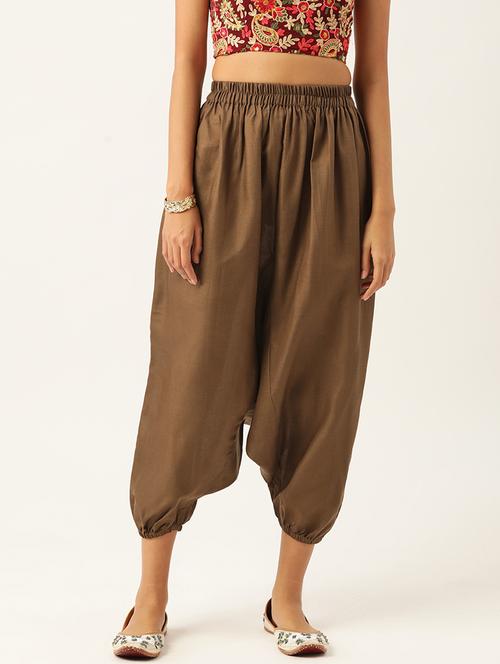 women brown cotton harem pant trouser - 20331492 -  Standard Image - 0