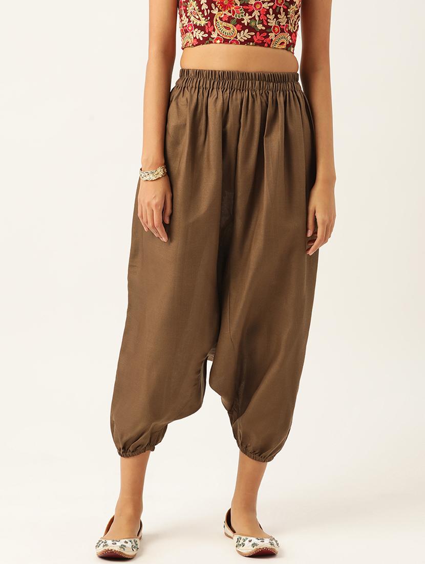 women brown cotton harem pant trouser - 20331492 -  Zoom Image - 0