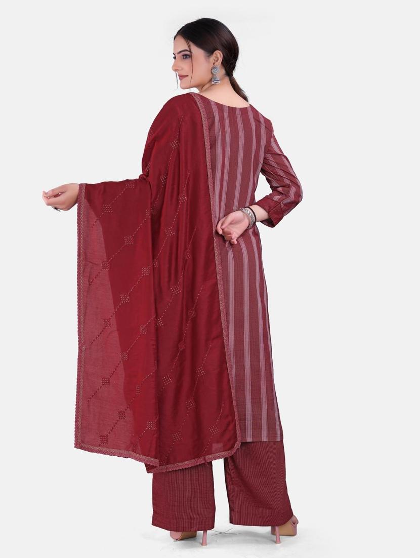 maroon colored kurta palazzo set - 20331505 - Standard Image - 2