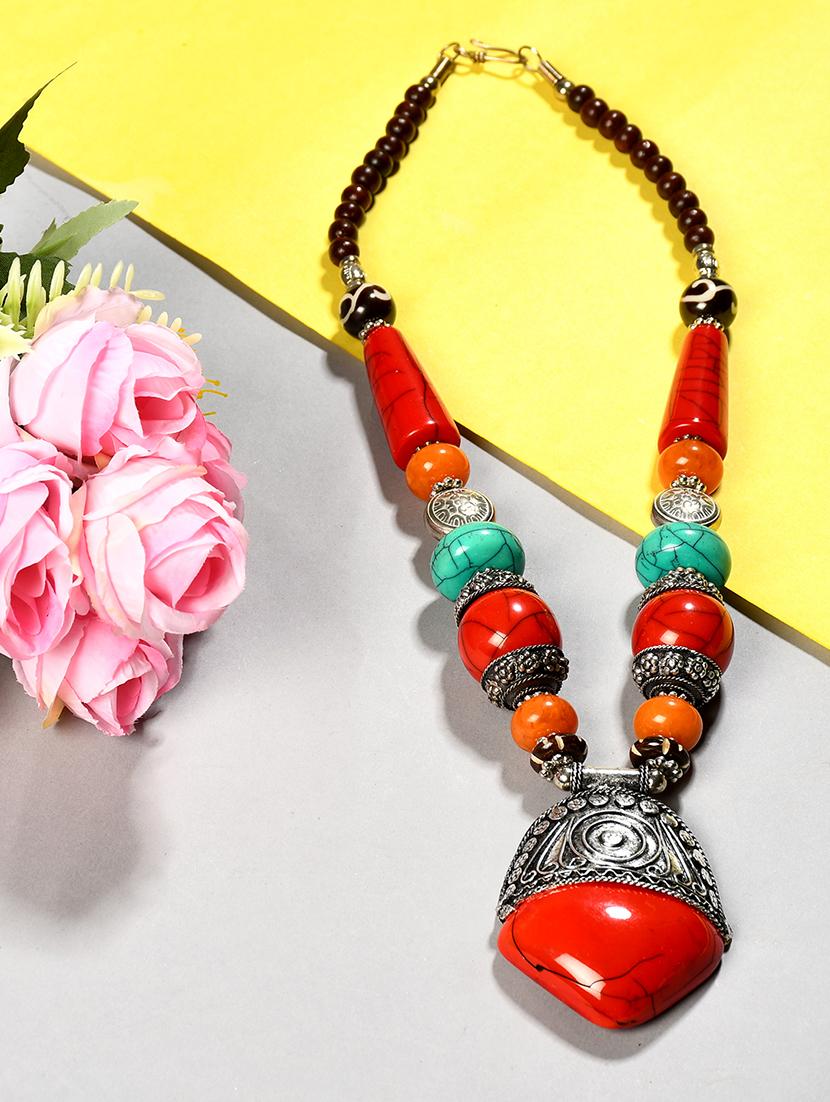 red metal long necklace - 20331727 -  Zoom Image - 0