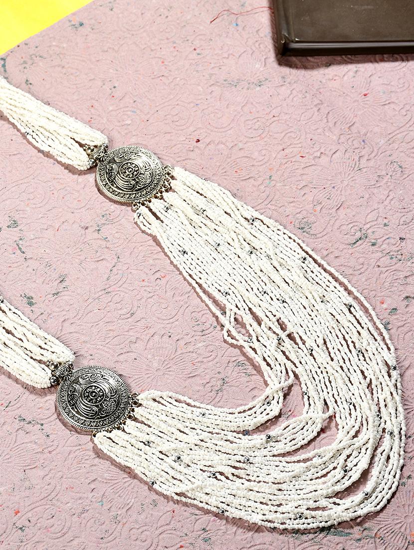white metal long necklace - 20331801 -  Zoom Image - 0