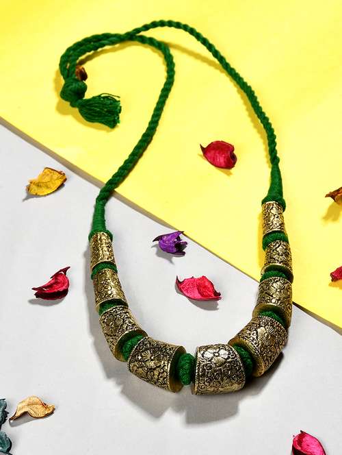 green metal statement necklace - 20331815 - Standard Image - 0