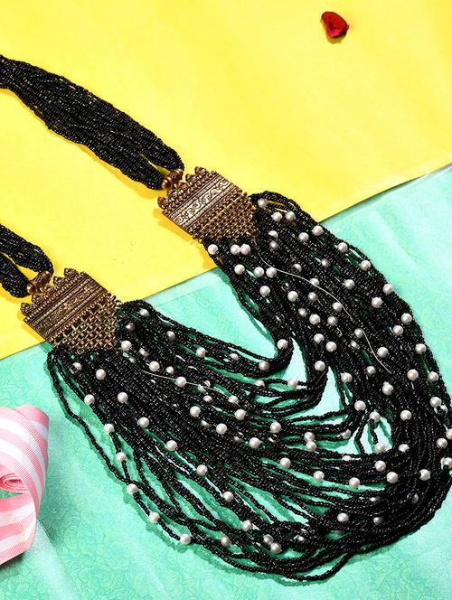 black metal long necklace - 20331817 - Standard Image - 0