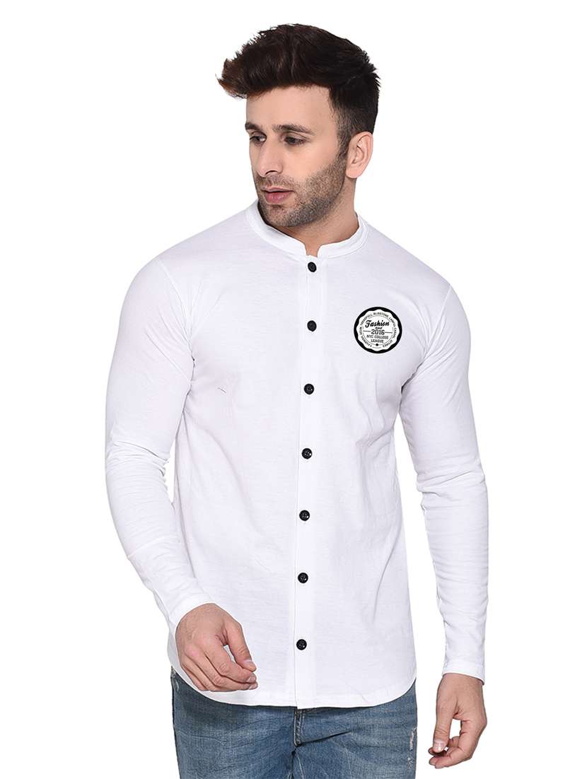 men mandarin neck solid casual shirt