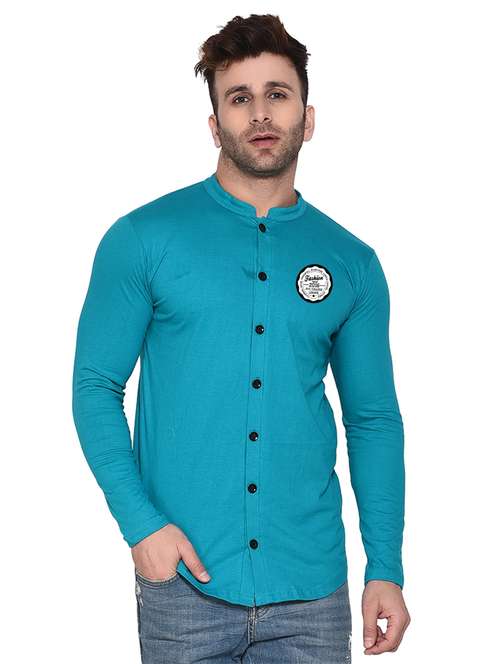 men mandarin neck solid casual shirt - 20331932 -  Standard Image - 0