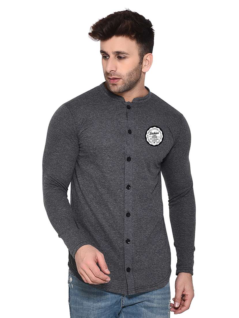 men mandarin neck solid casual shirt