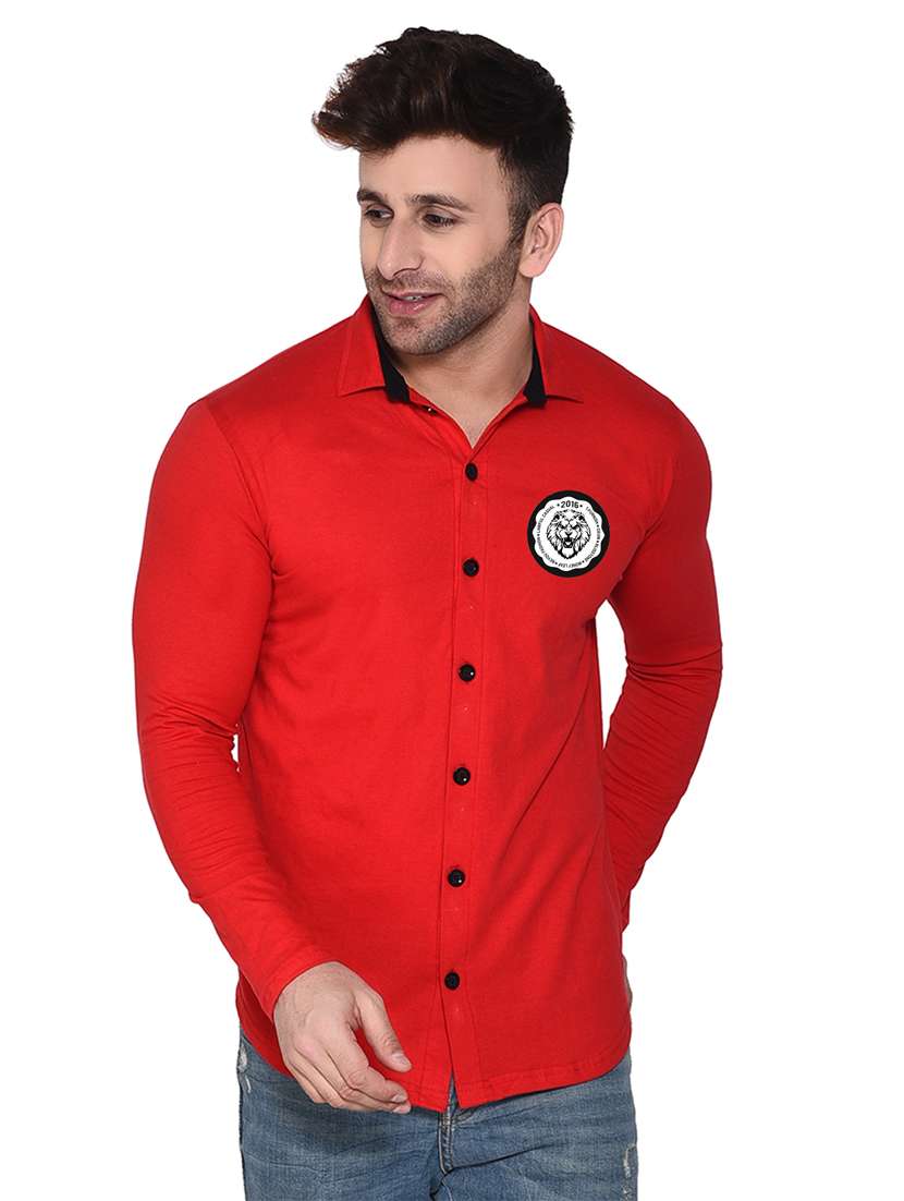 red cotton blend casual shirt