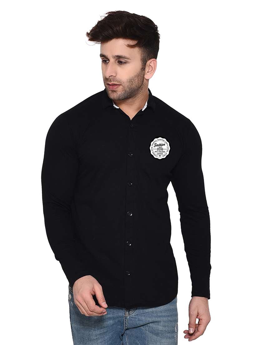 black cotton blend casual shirt