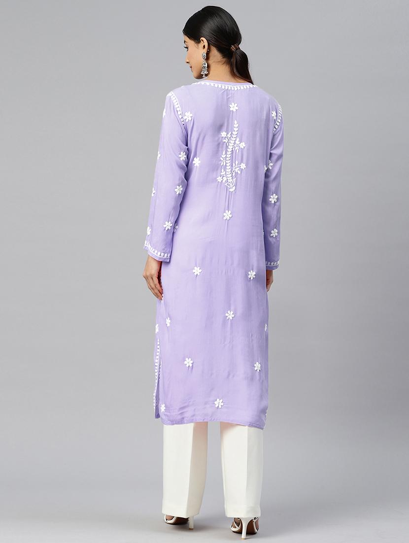lavender colored straight kurta - 20333200 - Standard Image - 2