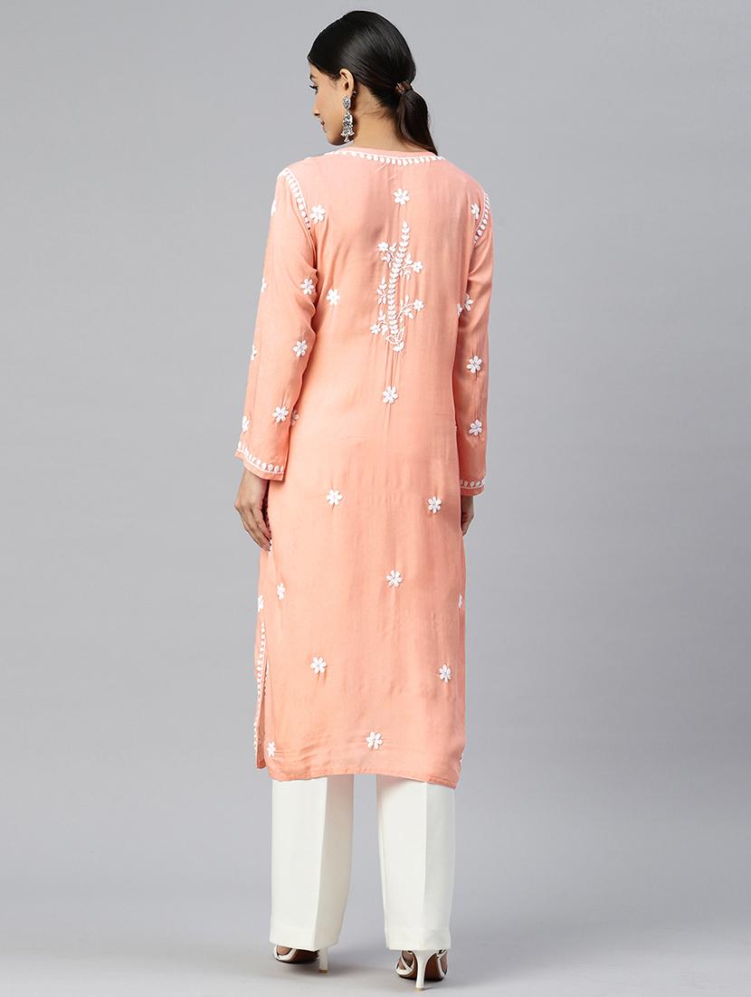 orange colored straight kurta - 20333201 - Standard Image - 2
