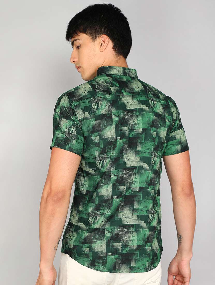 men green printed shirt collar casual shirt - 20333455 -  Standard Image - 2
